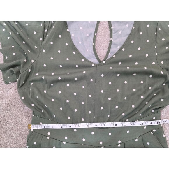 Green Polka Dot Short-Sleeve Wide-Leg Jumpsuit With Keyhole Back - Picture 6 of 7